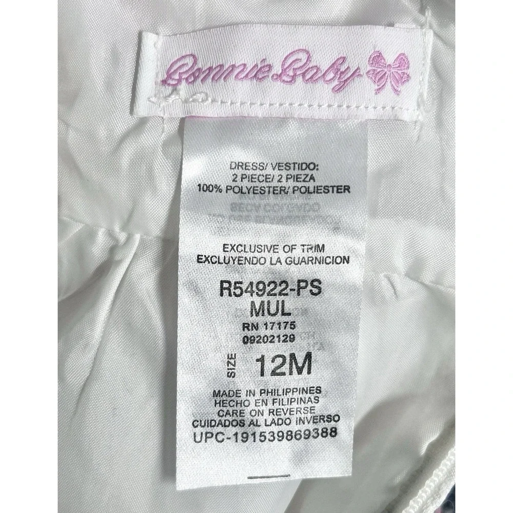 Bonnie Baby Girls Dress Floral Spring Summer 12 Months ‎ Bow Lined Textured Zip